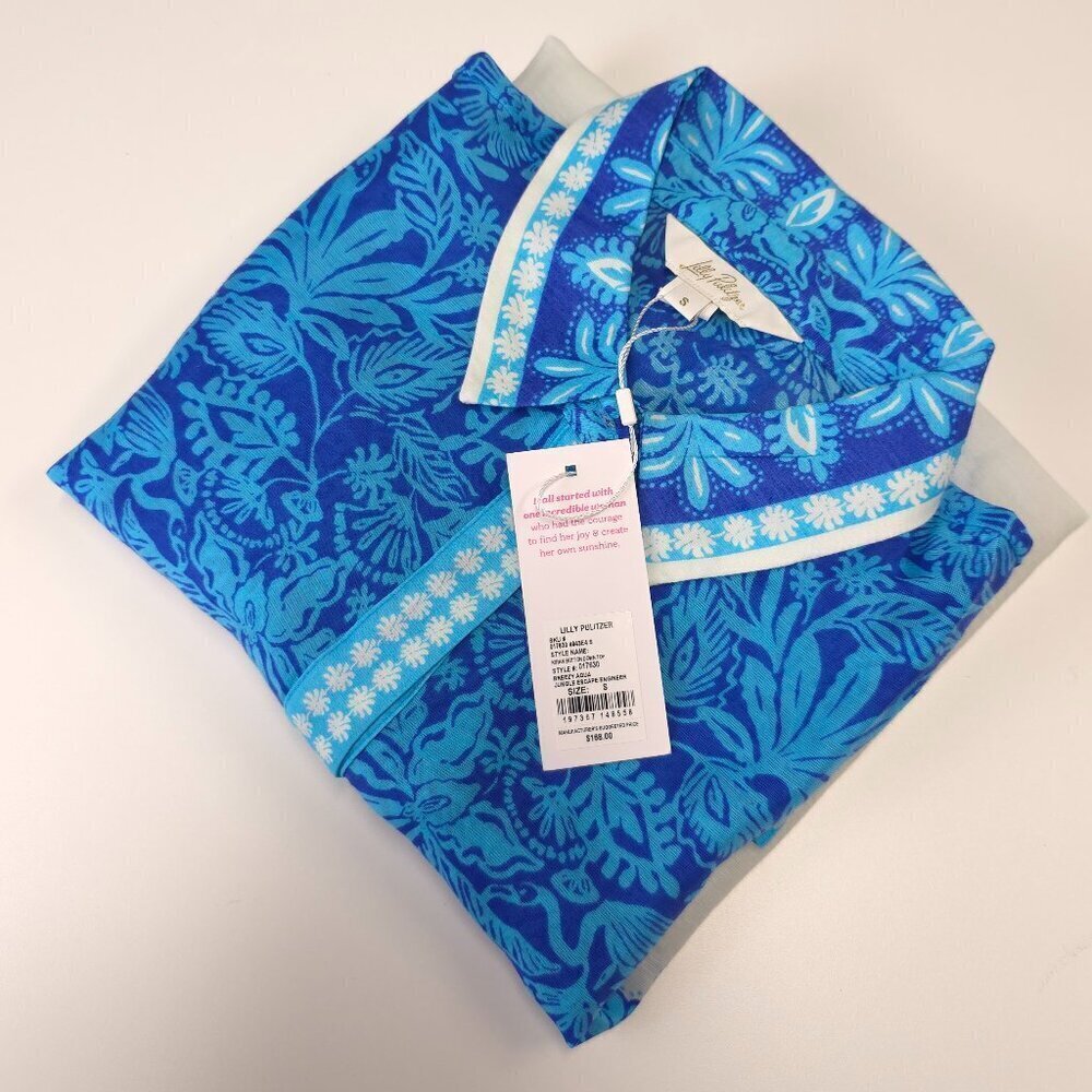 Lilly Pulitzer Breeze Aqua Jungle Escape Engineered Woven Kiran Button Down Top - Picture 8 of 10